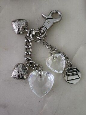 Kathy Van Zeeland Crystal Heart Charm Keychain with Silver Accents